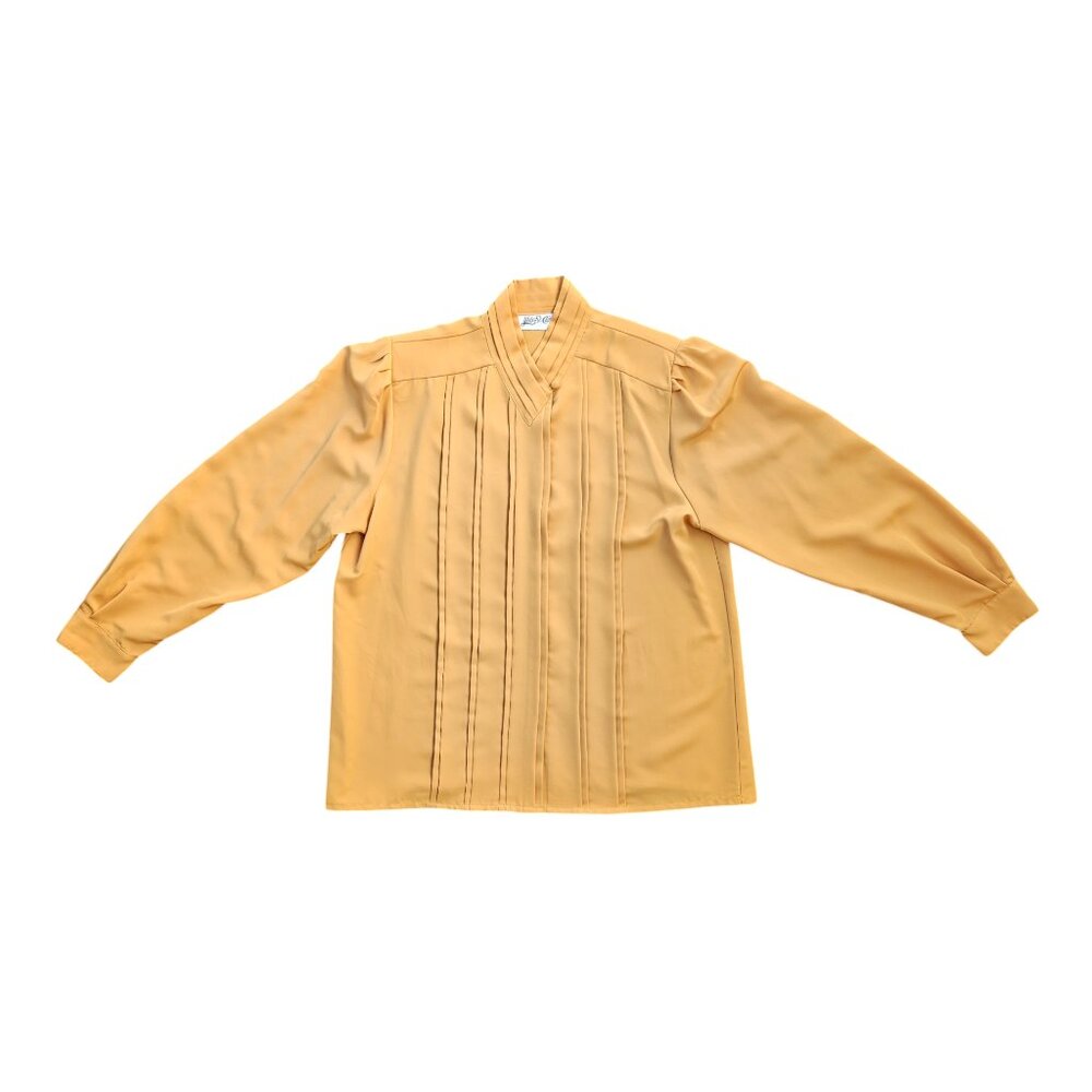 Vintage 1980 Yves St. Clair Yellow Button Up Blouse Women's Size 16 (Large)